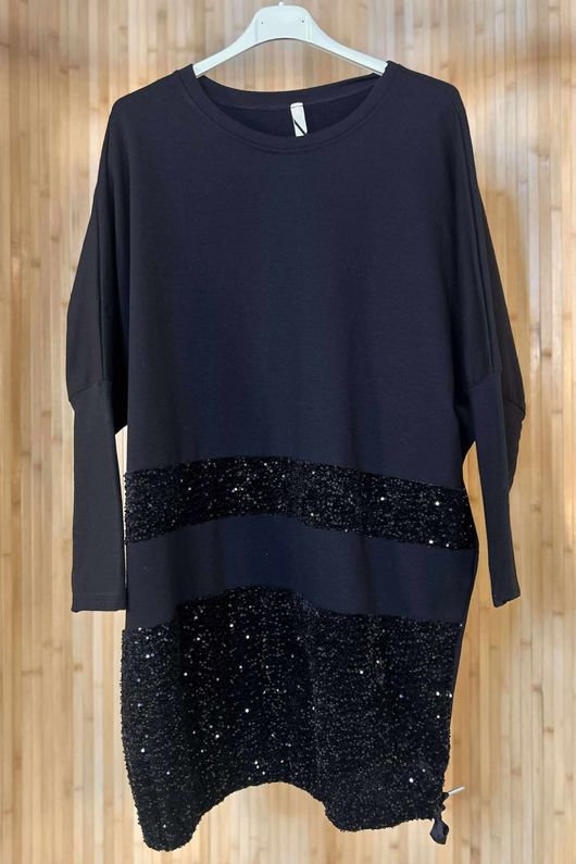 Oscar Immy Sequin Panel Sweatshirt Tunic Black